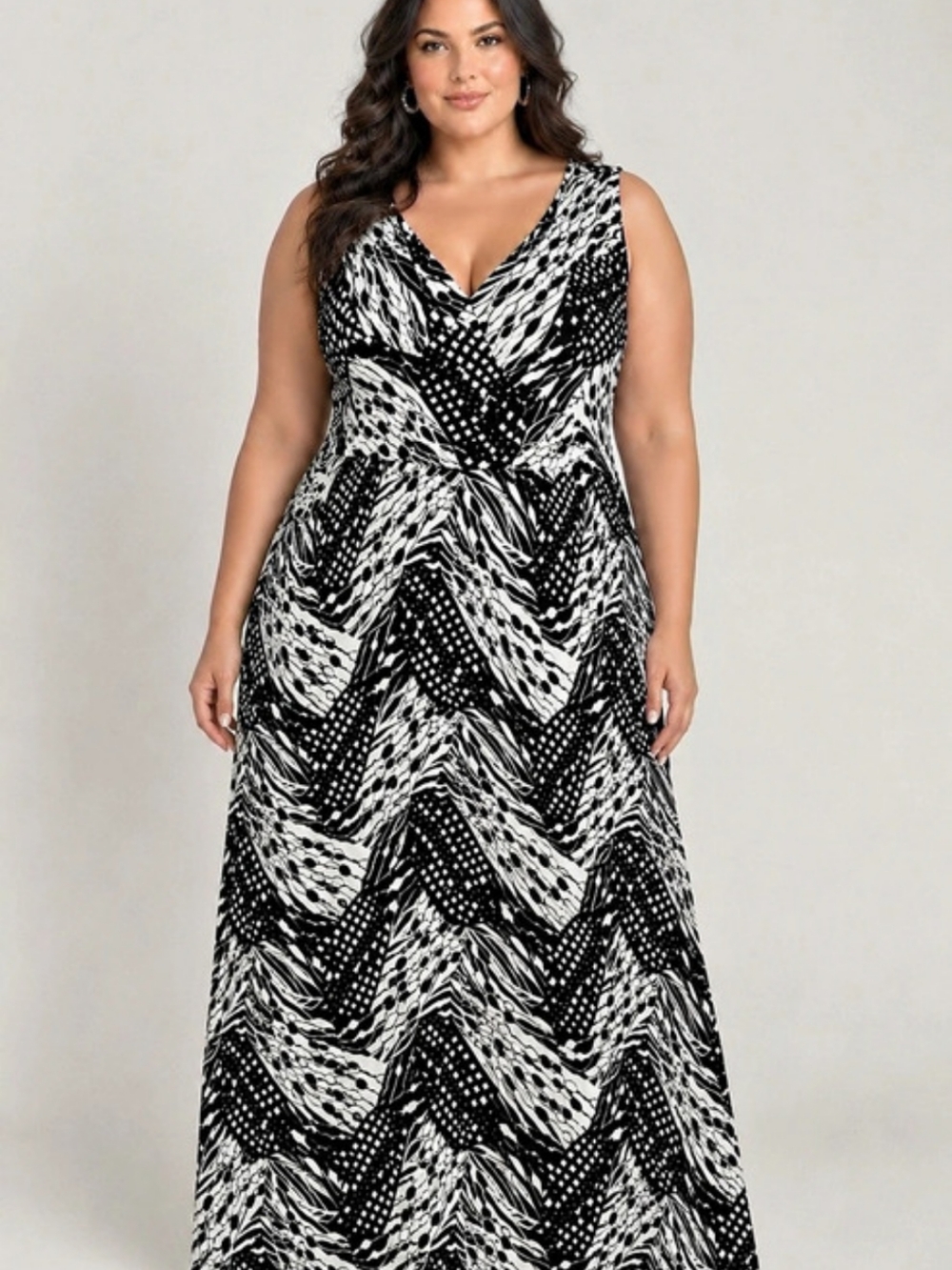 Anthony 3X Black White Abstract Print Maxi Dress Plus Size Sleeveless Monochrome